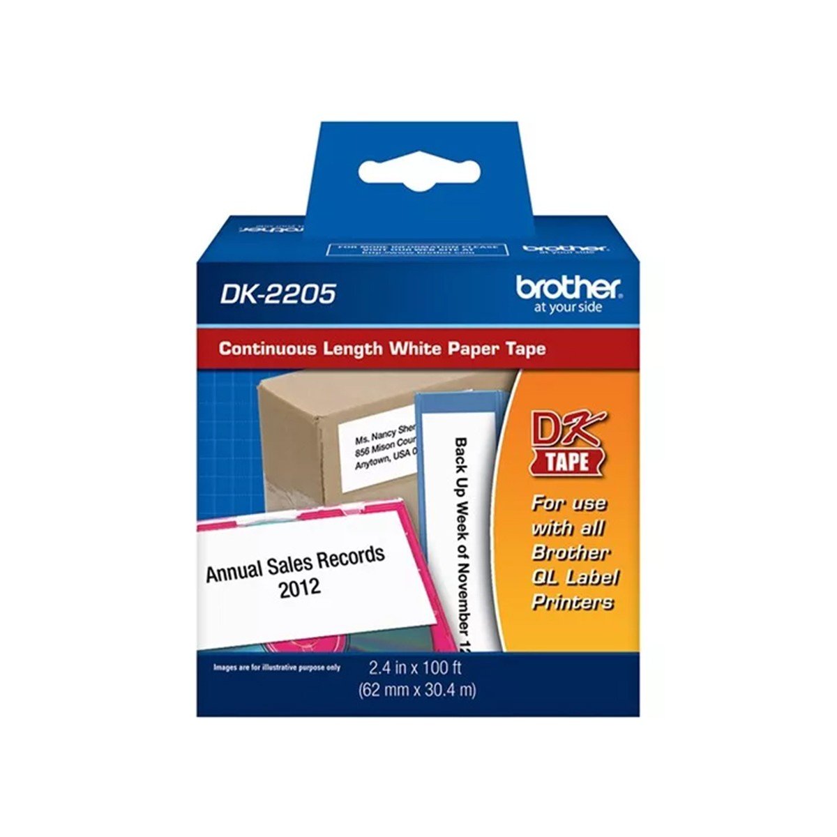 Etiqueta Continua Brother DK-2205 para Impresoras QL 62 mm x 30,48 m