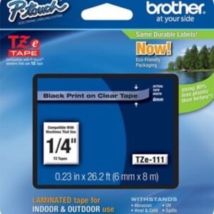 Cinta rotuladora Brother Negro sobre transparente 6 mm TZe111