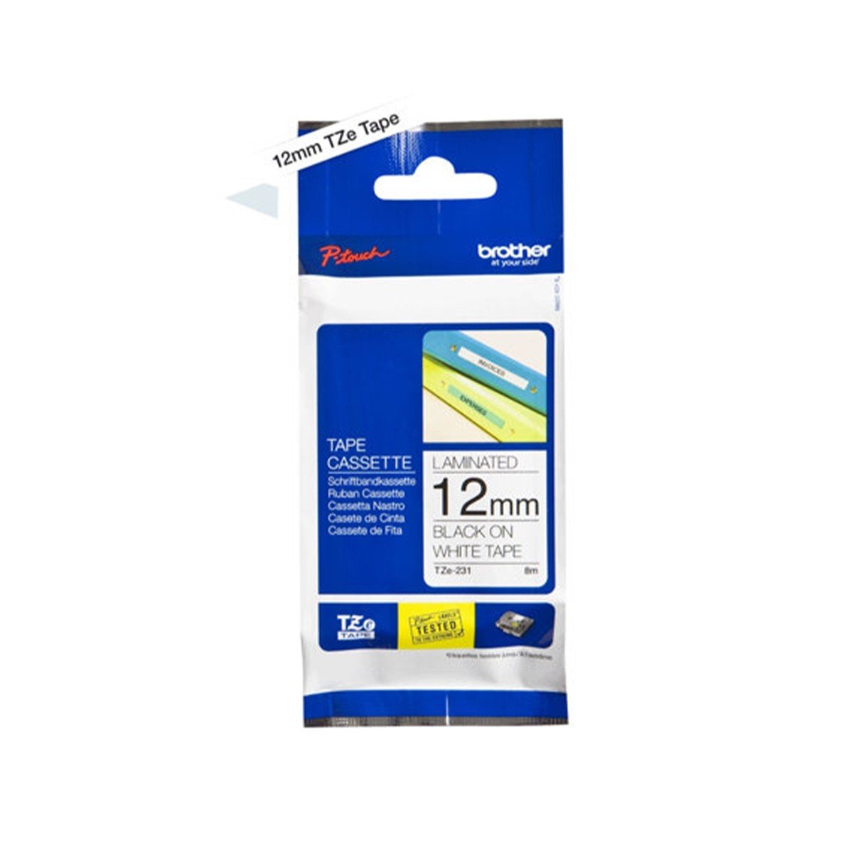 Cinta Rotuladora Brother TZe231 Negro sobre Blanco 12 mm Laminada - Imagen 2