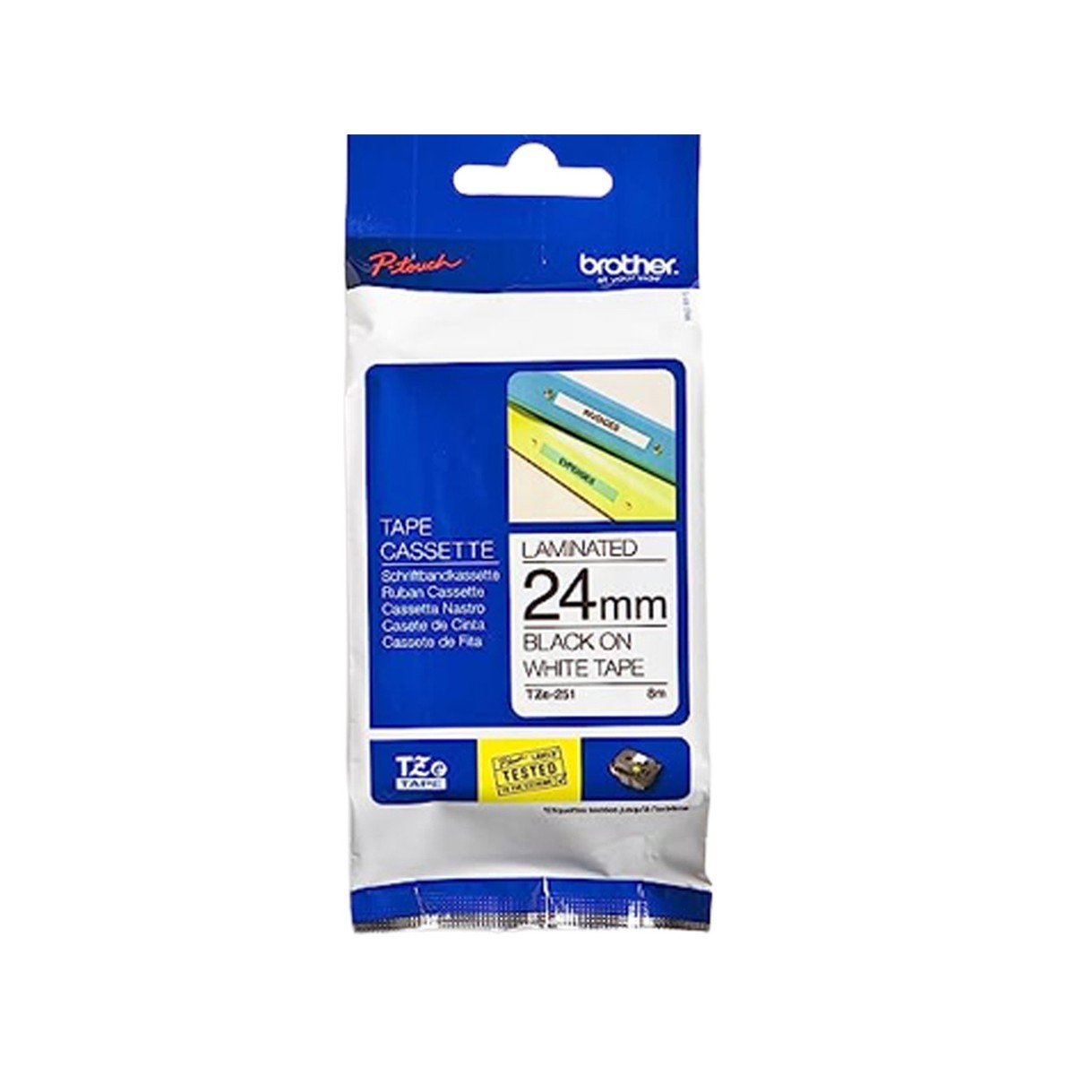 Cinta Rotuladora Brother TZe251 Negro sobre Blanco 24 mm - Imagen 2