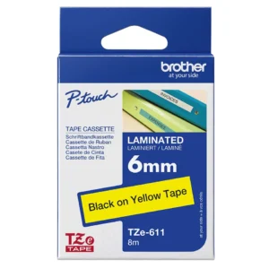 Cinta Laminada Brother TZe-611 Negro sobre Amarillo 6 mm x 8 m Original