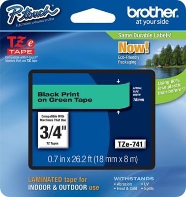 Cinta Laminada Brother TZe-741 Negro sobre Verde 18 mm - Imagen 2
