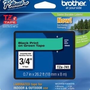 Cinta Laminada Brother TZe-741 Negro sobre Verde 18 mm