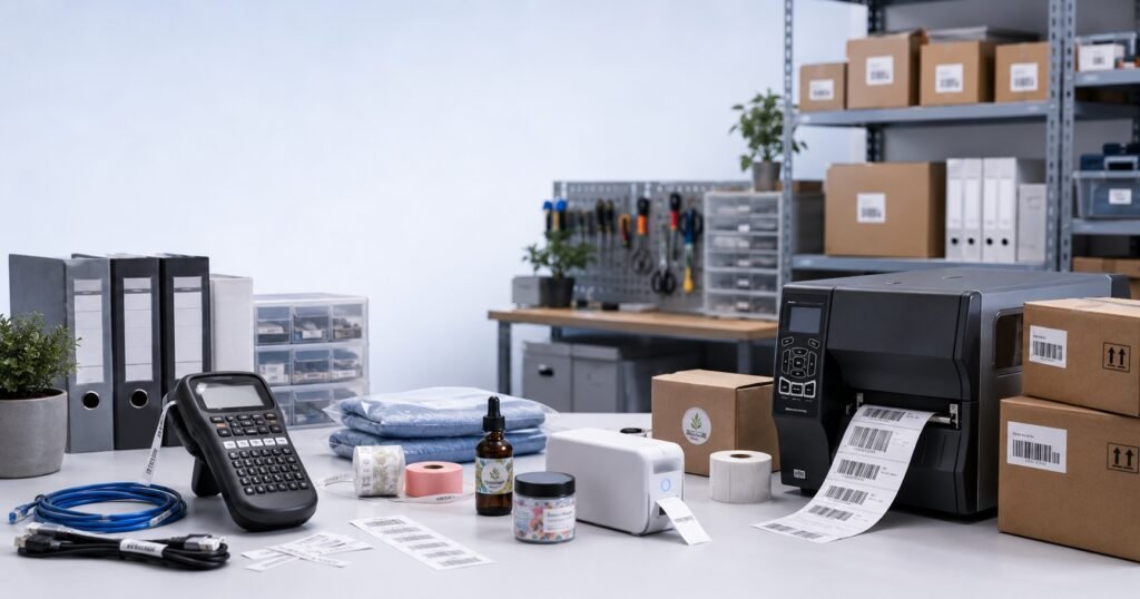 Rotuladoras de etiquetas Brother P-touch, Niimbot y Zebra para organizar documentos, productos, cableado e inventario en distintos entornos.