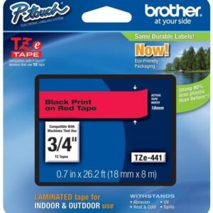 Cinta Rotuladora Brother TZe-441 Negro sobre Rojo 18 mm