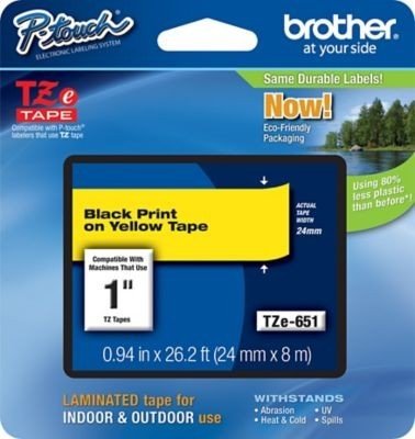 Cinta Rotuladora Brother Negro sobre Amarillo 24 mm TZe-651 - Imagen 2